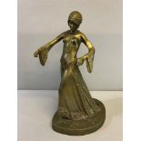 Large Brass/ Bronze Art deco lady dancer figure. Stands 45cm in height.