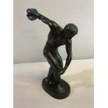 Bronze Olympian discus man figure. Stands at 26cm in height.