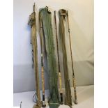 Milbro 3 piece fibre glass fly rod with bag, James Aspindale Redditch old cane 3 piece fly rod