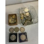 Tub of pre decimal coins, Also together with a selection of silver coins