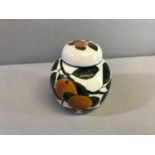 G. Hill Pottery Wemyss ware, Hand painted orange design preserve pot with lid. Stands 16cm in height