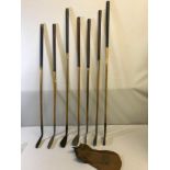 A Collection of 7 hickory shafted clubs. Which include J Andrew Special Bridge of Wer- Gold medal