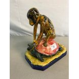 'Sloth & Mischief' Majolica monkey on turtle, late 19th/early 20th century, copy of original by L.A.