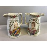 2 Antique Royalty commemorative Water jugs depicting King Edward & Queen Alexandra