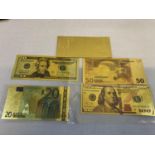 A Collection of 5 24ct gold plated bank notes