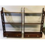 2 Mahogany antique style wall racks with small under drawers. Measurements 69x41x10cm