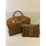 2 Vintage c1920's Crocodile leather hand stitched hand bag and carry bag. (Both in great condition)