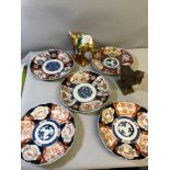 A Collection of 5 Japanese Imari hand painted plates c1870-80's together with 2 Tang horse figurines
