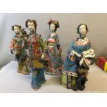 A Collection of oriental porcelain geisha lady figures all signed and stamped to the bases