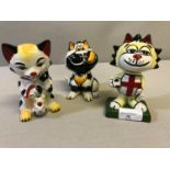 3 Lorna Bailey pottery cats signed to the bases