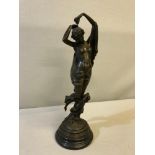 Bronze nude lady figure on marble/ granite base. Measures 38cm in height