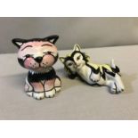 2 Lorna Bailey pottery cats signed to the bases