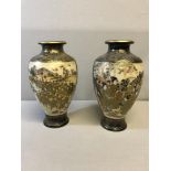 A pair of Antique 19th century Large Satsuma Meiji hand painted Vases. Stand 30.5cm in height.