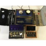 A Collection of 2 Mathematical sets, German Rotring set, 2 Vintage volt meters & 2 Antique boxed