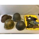 4 Military Russian helmets & A Collection of epaulettes