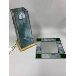 Stainglass Mackintosh style table lamp and mirror. Lamp working