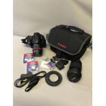 Canon EOS camera, together with canon lens, canon bag and camera accessories