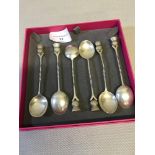 A Set of 6 Birmingham silver thistle topped tea spoons. Makers W Johnson & Sons. Dated 1966