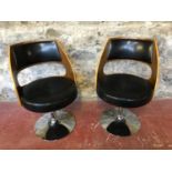 A pair of Stylish bentwood, Leather and chrome chairs