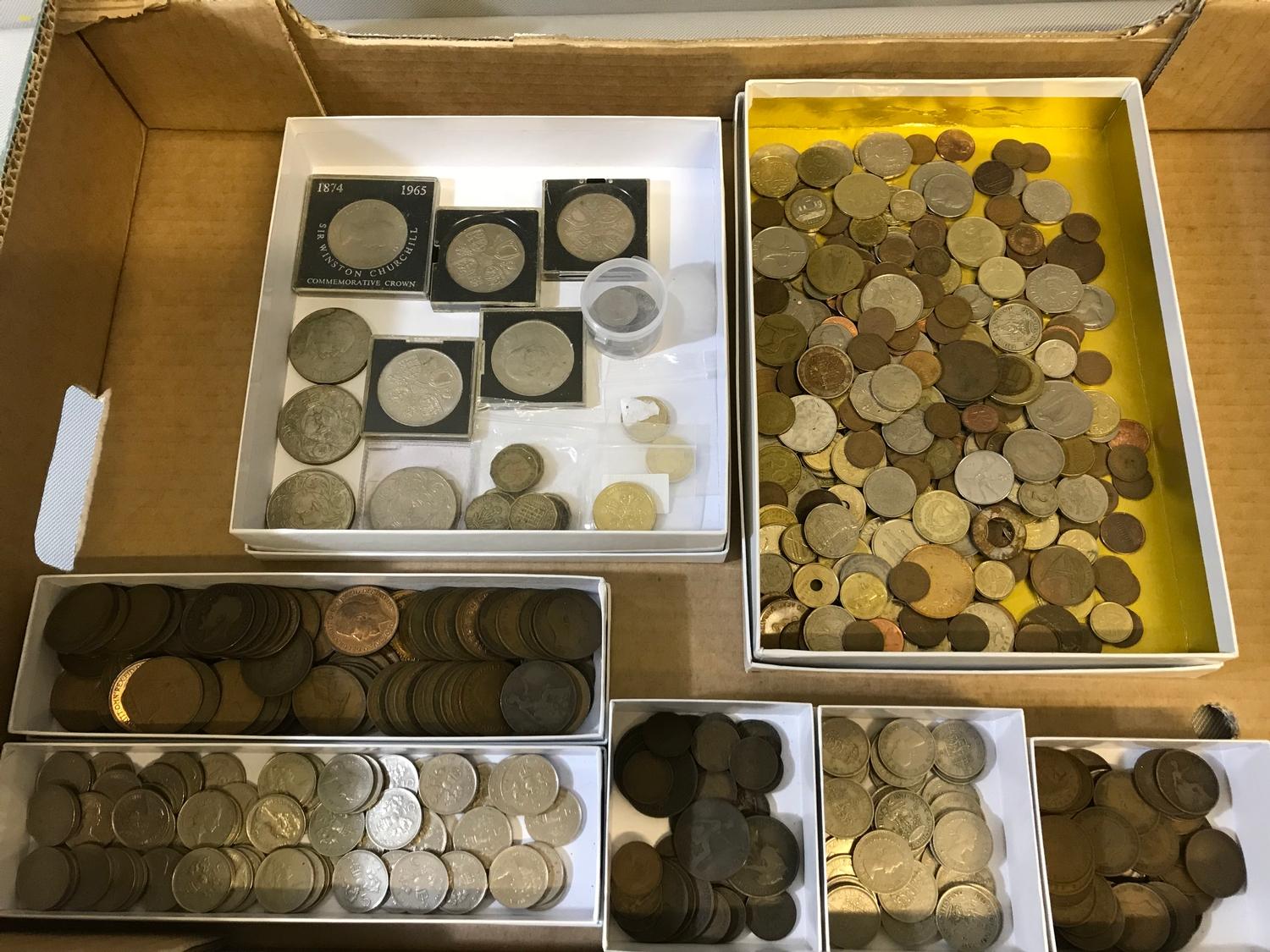 A Crate full of mixed world coins, Crowns and pre decimal coins