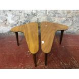 2 Retro boomerang shaped side tables. Measure 31cm in height.