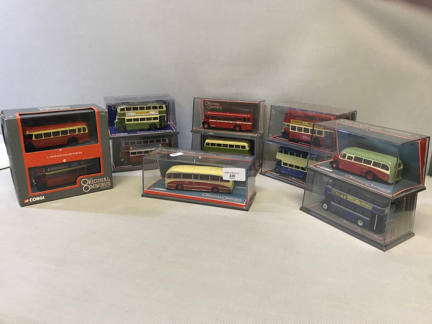 A lot of 9 'The Original Omnibus' Corgi bus models, together with a double bus model set