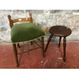 Antique Milking stool together with Spindle dressing table chair/stool.