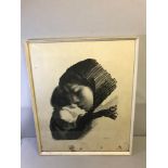 A large lithograph depicting a mother and child by Norwegian artist Sikkir Hansen