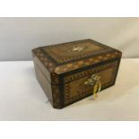 Victorian inlaid jewellery box with fitted drawer to the inside & compartments. Comes with key