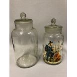 2 Scottish antique glass sweetie jars, tallest 32.5cm in height