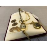 9ct gold chain with 9ct gold back & front locket, A pair of 9ct gold cuff links (2.86grams) and a