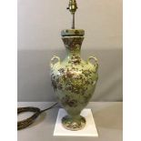 Large 2 handled hand painted oriental vase. Made into a table lamp. Has damage as pictured.