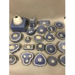 A collection of Wedgwood Jasper Ware to include, trinkets, preserves and pin dishes