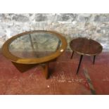 G-Plan circular table with glass insert together with small circular serving table.