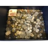 A Box full of mixed pre decimal coins. Includes silver three pence pieces, Half crowns etc