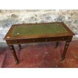 Victorian green leather top writing desk. Fitted with 2 under drawers, Supported on 4 turned leg