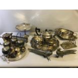 A Collection of Silver plated & EP wares which includes 3 piece tea set and silver plated pheasants