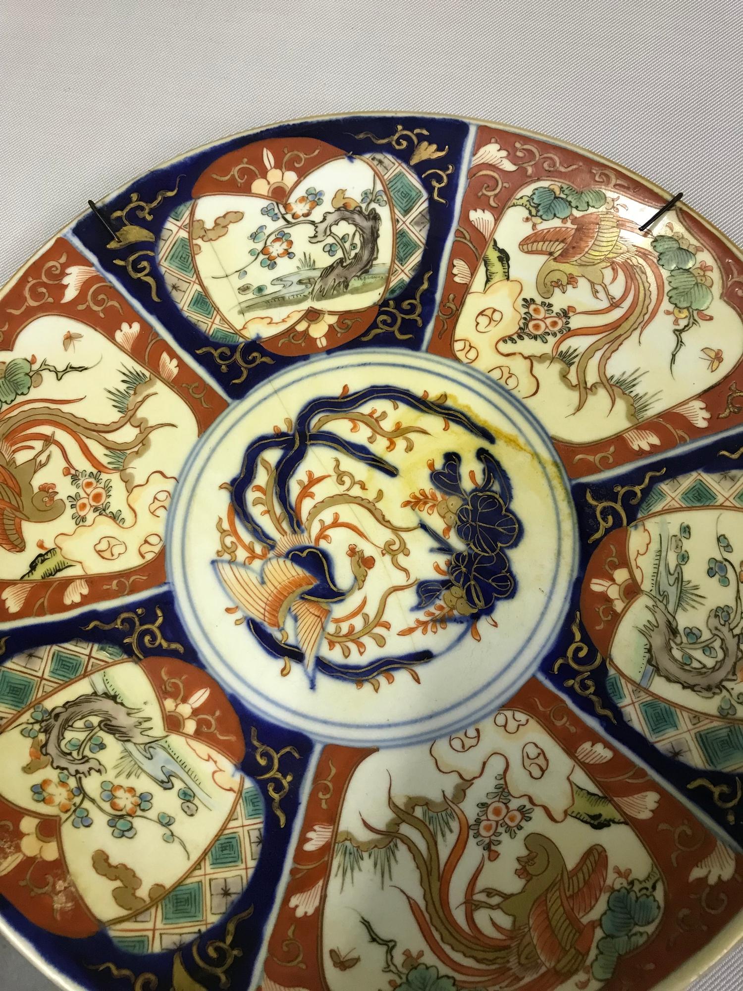 2 Early 20th century Imari pattern hand painted chargers. One Stamped to the back with 4 stamp - Image 2 of 3