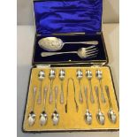 EP ornate tea spoon set with a fitted case together with Boxed server set