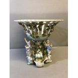 Large Sitzendorf 1887-1900. Cherub centre piece Tazza. Detailed with foliage and scroll effects.