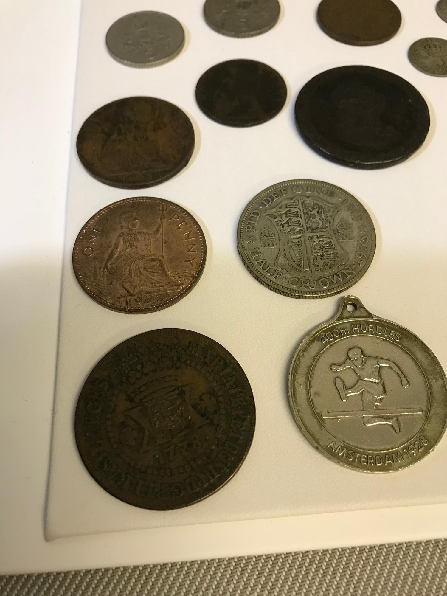 A Collection of Silver pre decimal coins. Which includes 1778 Brazil coin, 1936 silver one penny, - Image 2 of 3