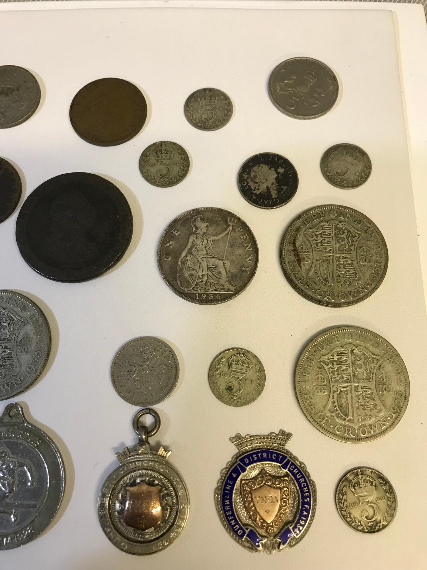 A Collection of Silver pre decimal coins. Which includes 1778 Brazil coin, 1936 silver one penny, - Image 3 of 3