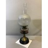 Brass & glass Art Nouveau paraffin lamp with glass ornate shade.