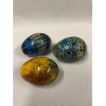 3 Large art glass eggs