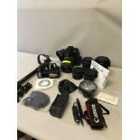 Canon EOS camera, together with lenses, camera accessories and carry bag