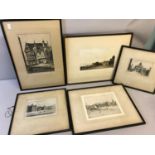 A Collection of original etchings and prints which includes "Auld Brig o'Ayr original etching by
