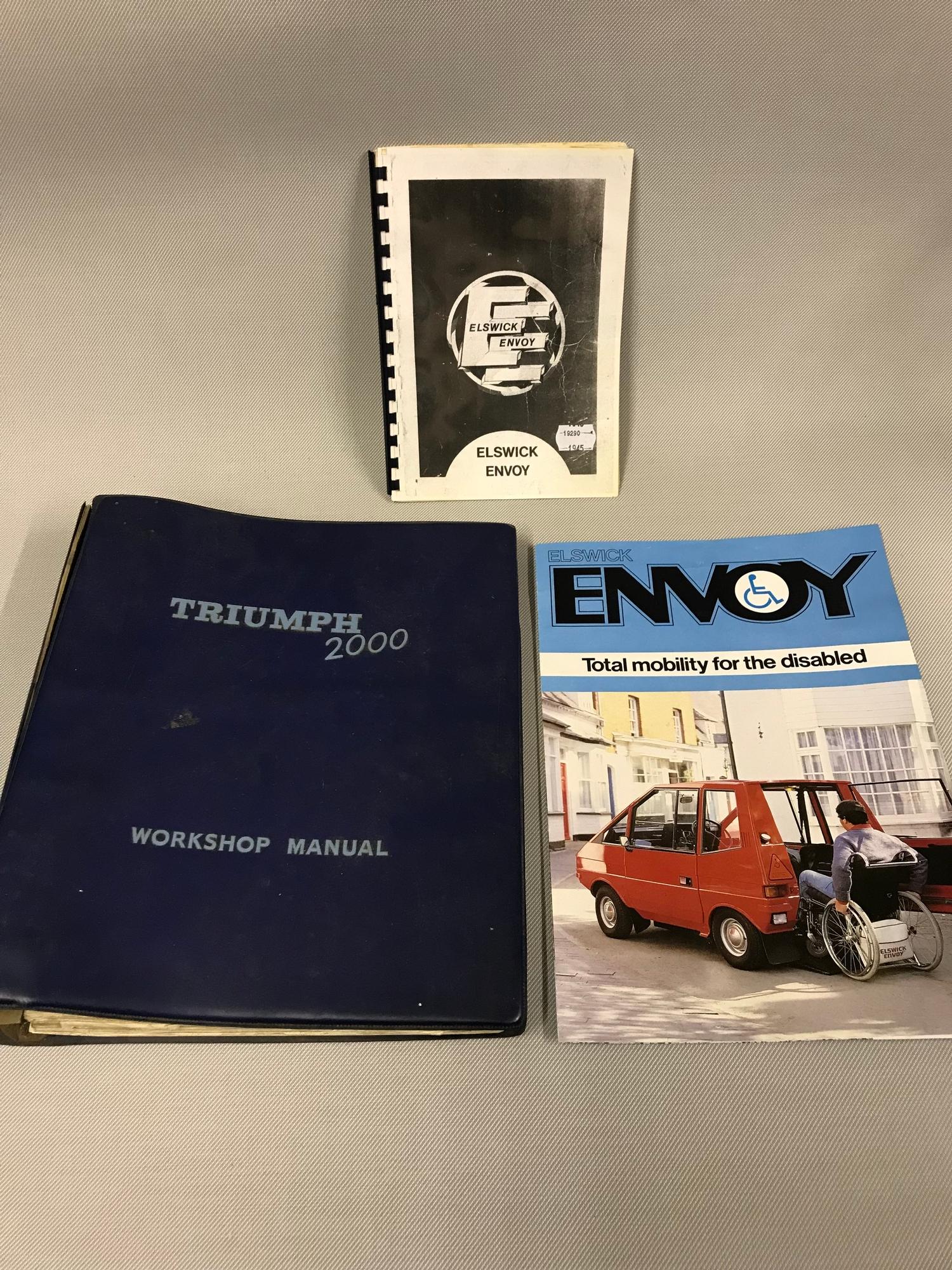 Triumph 2000 workshop manual, Elswick Envoy drivers hand book and one other