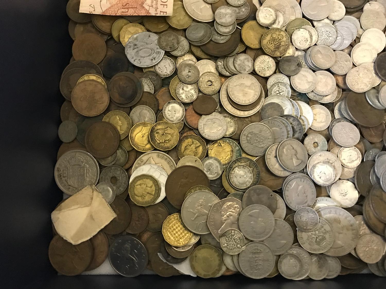 A Box full of mixed pre decimal coins. Includes silver three pence pieces, Half crowns etc - Image 2 of 5