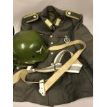 Military jacket, helmet and belt