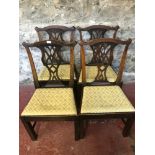 4 Early Georgian solid oak dining chairs with 4 reupholstered cushion bases.